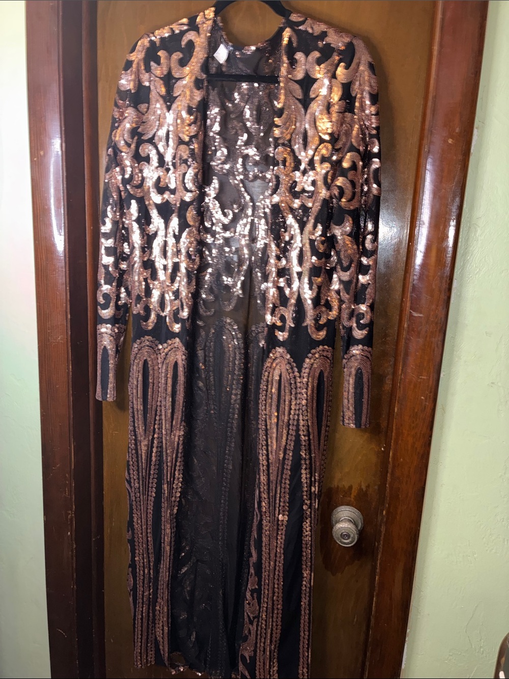 Venus Black Sequin Embellished Long Duster